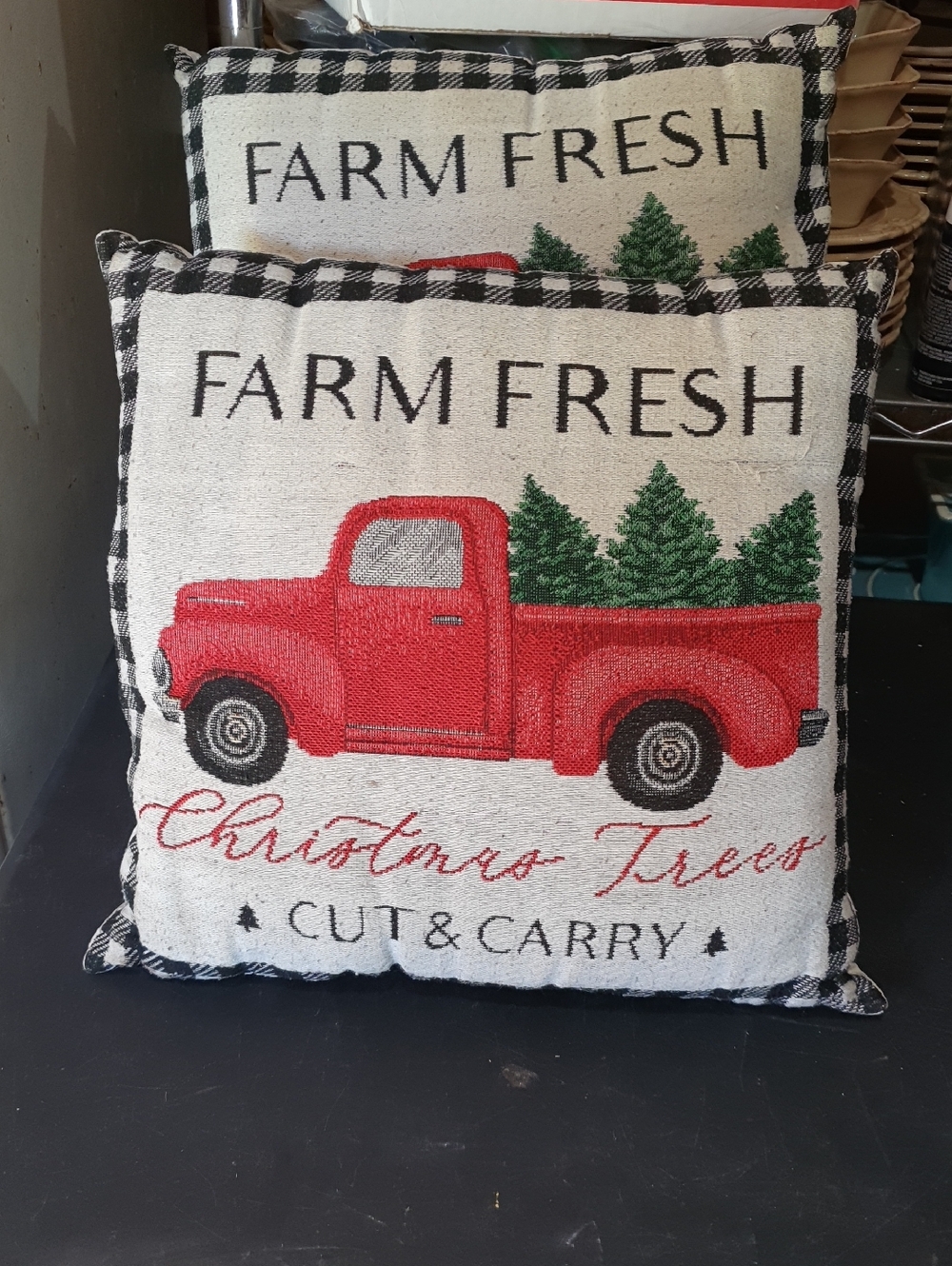 Farm Fresh Red Truck Christmas Pillow - Holiday Home Decor